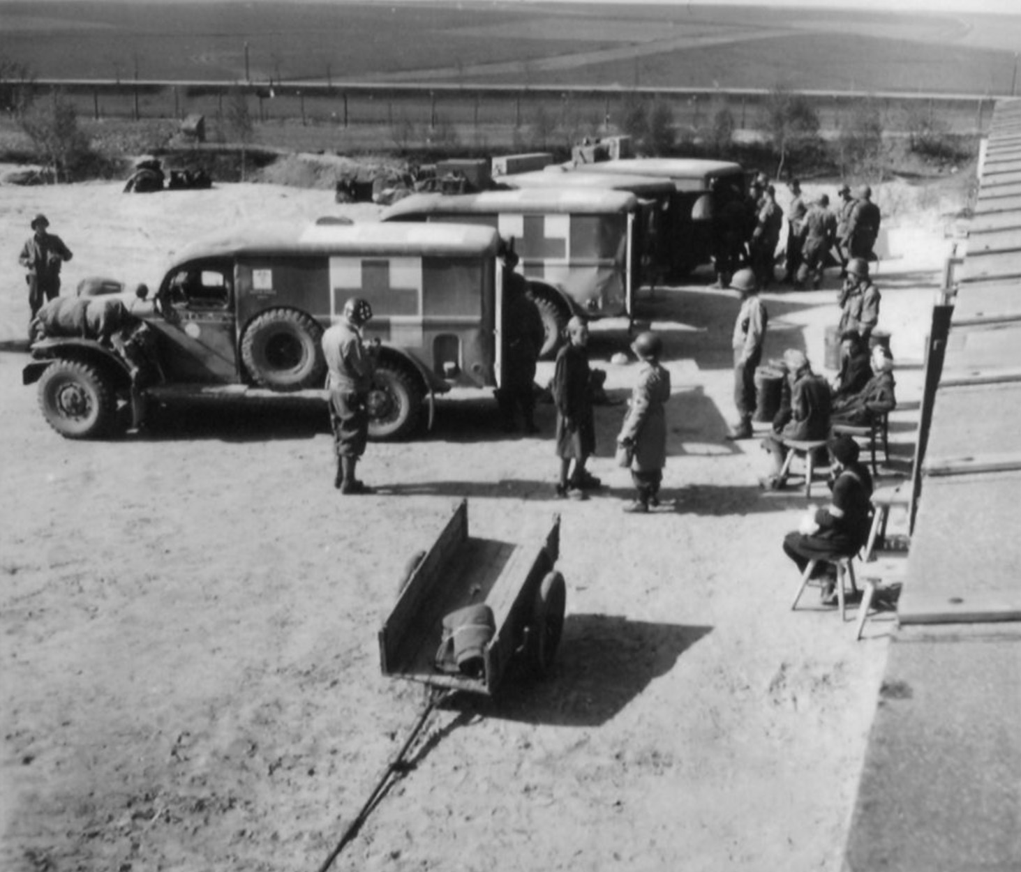 Ambulances parked in front of the northern accommodation barracks